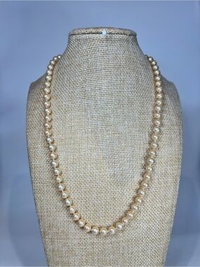 Vintage 1950-1980 Marvella stamped silk hand knotted glass cream pearl necklace